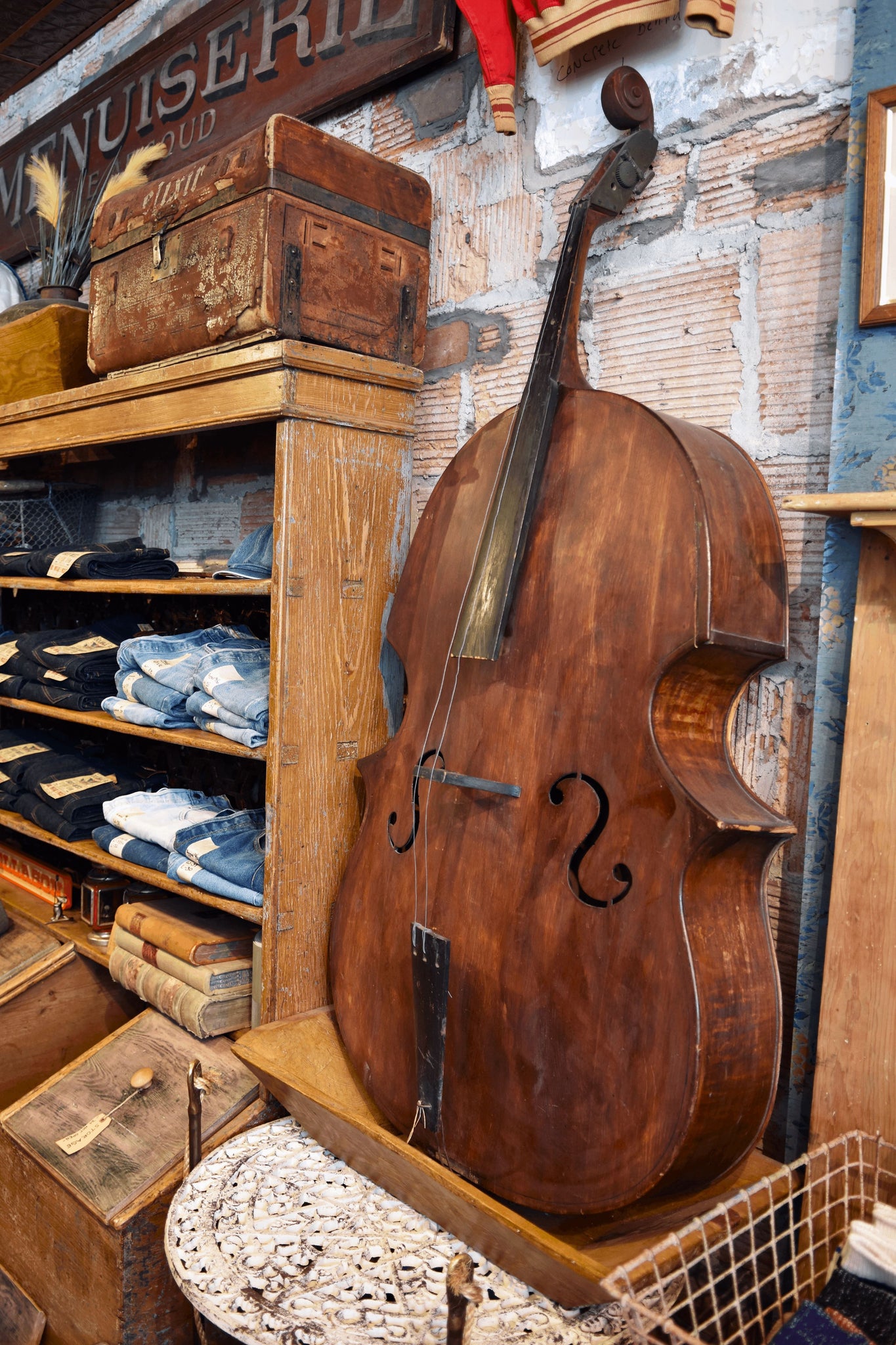 Antique 19th Century Upright 3-String Bass Found in France