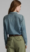 Back View with Model  - Cotton Denim Workshirt 