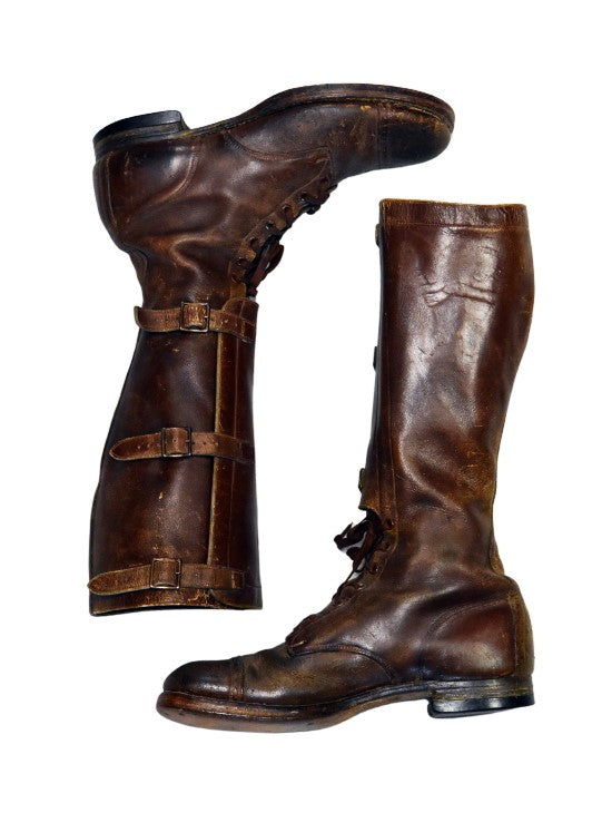 Vintage 1944 Leather Motorcycle Boots (Brown)
