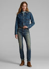 Modeled View - RRL Cropped Denim Jacket (Kenney Wash)