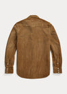 Back View of RRL Slim Fit Corduroy Western Shirt (Faded Tan)