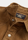 Collar View of RRL Slim Fit Corduroy Western Shirt (Faded Tan)