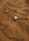 Front Pocket View of RRL Slim Fit Corduroy Western Shirt (Faded Tan)