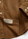 Hem View of RRL Slim Fit Corduroy Western Shirt (Faded Tan)