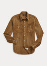Front View of RRL Slim Fit Corduroy Western Shirt (Faded Tan)