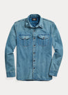 Front - RRL Indigo Herringbone Twill Workshirt (Faded Indigo)