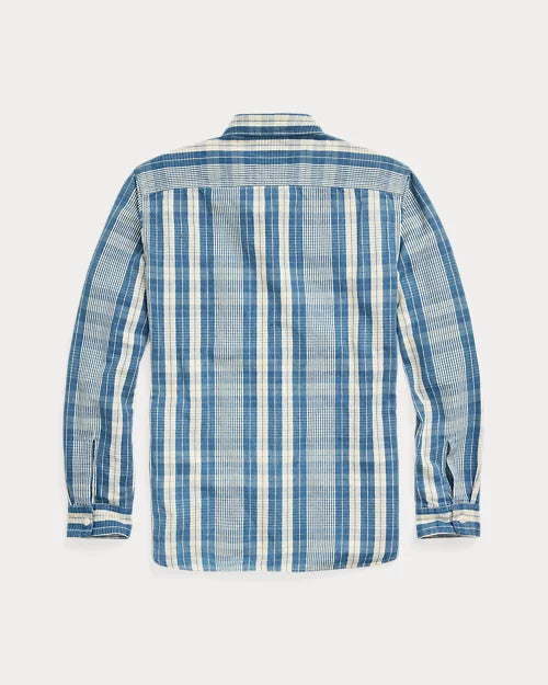 RRL Indigo Plaid Work Shirt チェックシャツ XS RRL Indigo Plaid Cotton-Linen Workshirt (Indigo/Cream