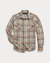 Front - RRL Slim Fit Plaid Twill Western Shirt