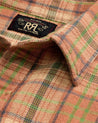Collar View of RRL Plaid Twill Workshirt (Orange/Multi)