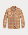 Front View of RRL Plaid Twill Workshirt (Orange/Multi)