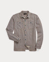 Front View of RRL Plaid Twill Workshirt (Red/Navy)